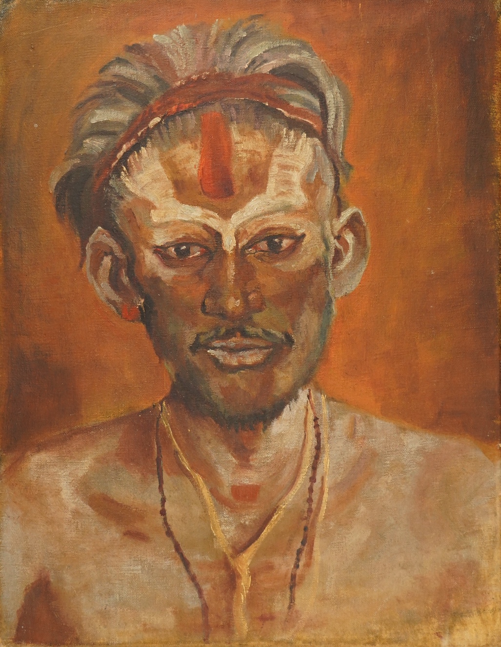 Ramen Roy (Indian), oil on canvas, Portrait of a gentleman, unsigned, details verso. Condition - fair